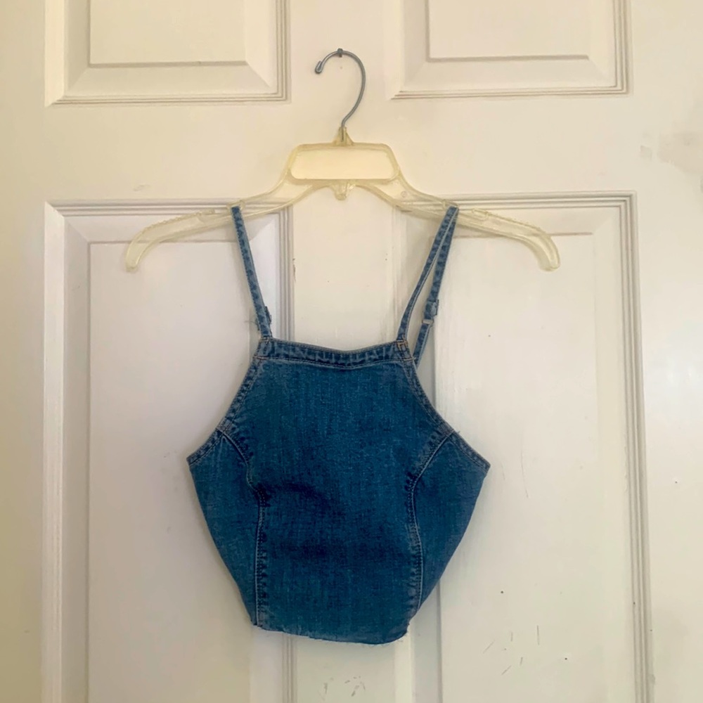 cropped denim spaghetti strap